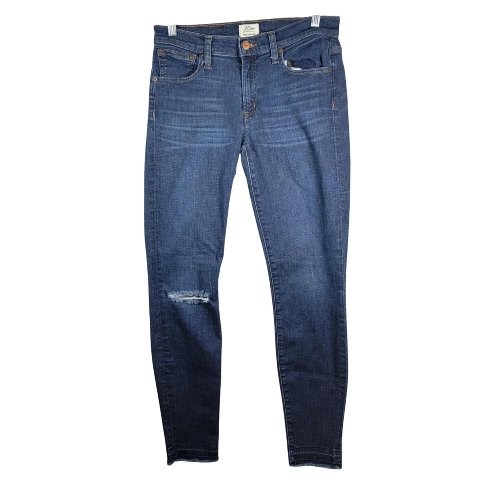J. Crew Toothpick Skinny Jeans Medium Wash Distressed Denim Womens Size 27